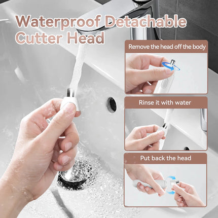 Battery powered men's nose hair trimmer, 360 degree rotating dual blade