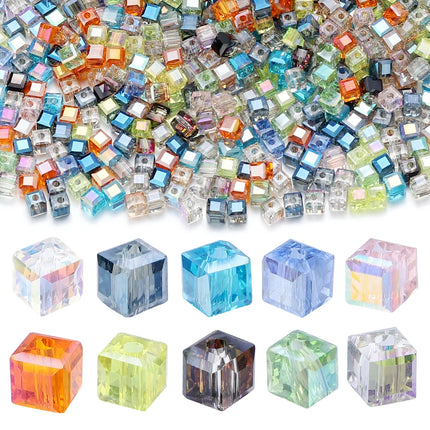 Faceted Glass Crystal Beads - Colorful Cube Spacer Beads for DIY Jewelry (50pcs, 4/6/8mm)