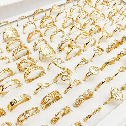 30pc Gold Finger Rings Set - Love Snake Animal Butterfly Pearl Party Jewelry for Women