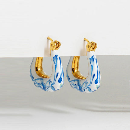 Asymmetric Ceramic Flower & Pearl Hoop Earrings