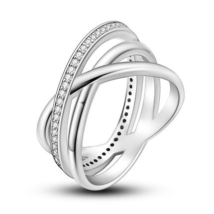925 Silver Interwoven Line Ring - Zircon Geometric Winding Engagement Ring