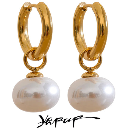 Pearl Drop Golden Hoop Earrings