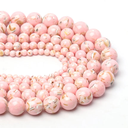 Pink Trochus Shell & Turquoise Beads - Round Smooth Loose Beads for DIY Jewelry (12mm)