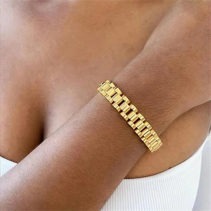 Vintage 18K Gold Plated Chain Bracelet - Stainless Steel Couple Jewelry Gift