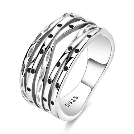 925 Silver Interwoven Line Ring - Zircon Geometric Winding Engagement Ring