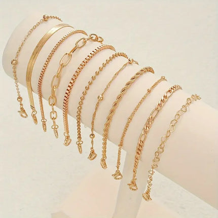 11pcs Snake Chain Bracelet Set - Boho Heart Geometric Jewelry for Women 2025