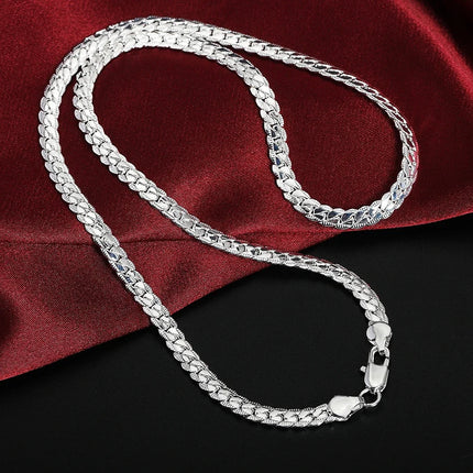 Silver Color Chain 5mm Full Sideways Necklace For Women Men Party Gift Fashion Engagement Wedding Jewelry