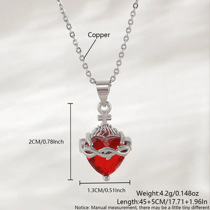 Sacred Red Heart Cross Necklace - Gold Plated Cubic Zircon Pendant