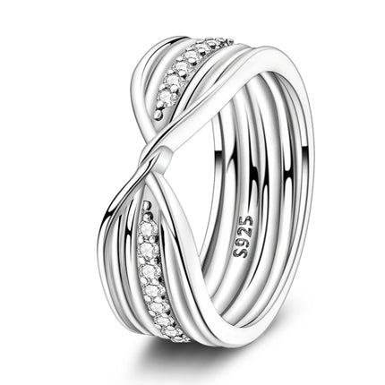 925 Silver Interwoven Line Ring - Zircon Geometric Winding Engagement Ring
