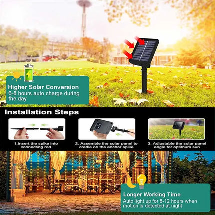 Solar Curtain String Lights - 300 LED Waterproof Outdoor Lights