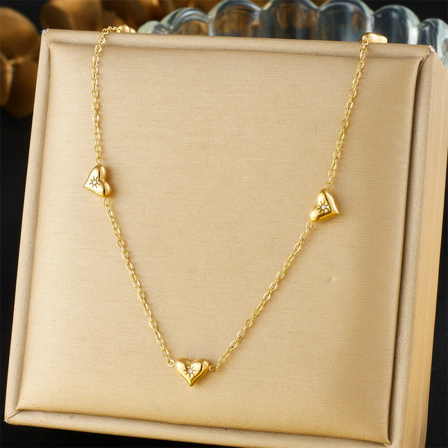316L Stainless Steel Sun & Heart Zircon Necklace - Classic Chain for Women