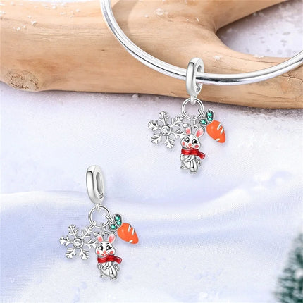 925 Sterling Silver Christmas Charms - Winter Snowman & Elk Pendants for DIY Jewelry