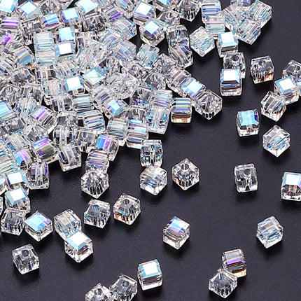 Faceted Glass Crystal Beads - Colorful Cube Spacer Beads for DIY Jewelry (50pcs, 4/6/8mm)