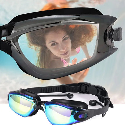 Prescription Swimming Goggles - Anti-Fog Myopia Goggles with Earplugs for Adults