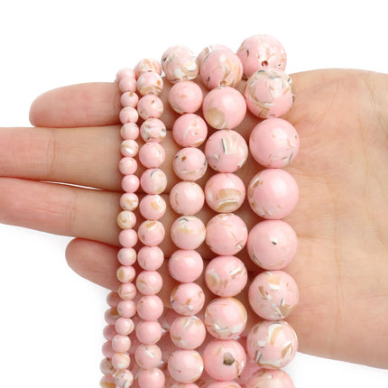 Pink Trochus Shell & Turquoise Beads - Round Smooth Loose Beads for DIY Jewelry (12mm)
