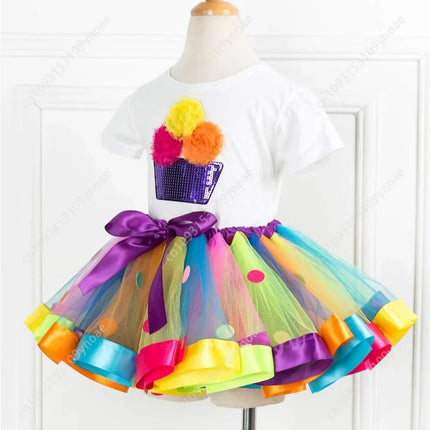 Rainbow Tutu Skirt Set - 2pc Polka Dot Ballet Outfit with Accessories