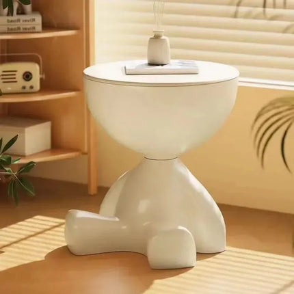 Cream Round Coffee Table - Modern Plastic Side Table