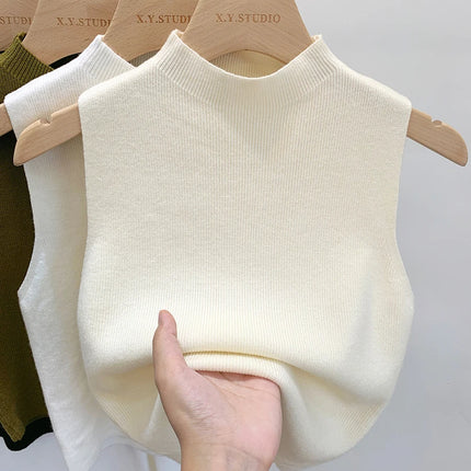 Knitted Tank Top - Sleeveless Slim Fit Sweater