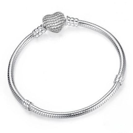S925 Silver Plated Heart Love Zircon Bracelet - DIY Charm Bead for Women