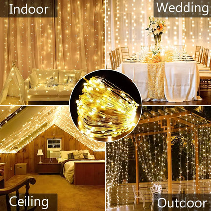 Solar Curtain String Lights - 300 LED Waterproof Outdoor Lights