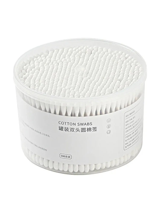 500-pc Disposable Cotton Swab Box With Double End Round Head For Makeup And Makeup Removal, Multi-purpose