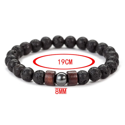 8mm Volcanic Lava Stone Bracelet - Tibetan Buddha Wooden Beads for Men