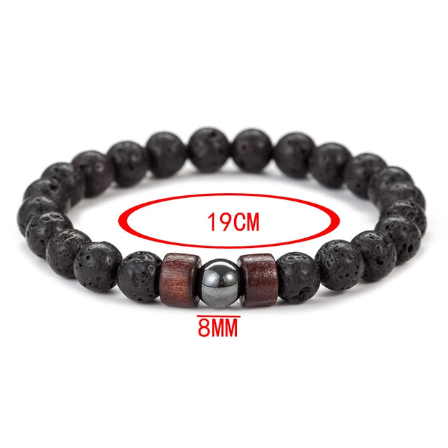 8mm Volcanic Lava Stone Bracelet - Tibetan Buddha Wooden Beads for Men