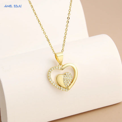 Sacred Red Heart Cross Necklace - Gold Plated Cubic Zircon Pendant