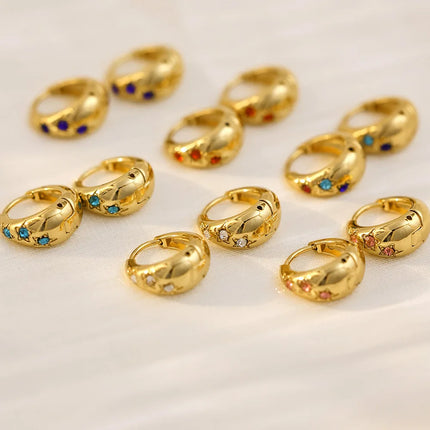 Gold Plated Zirconia Hoop Earrings - Stainless Steel Huggie Hoops for Women