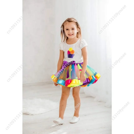 Rainbow Tutu Skirt Set - 2pc Polka Dot Ballet Outfit with Accessories