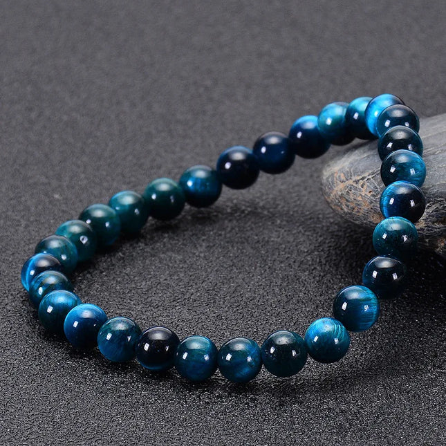 Minimalist Blue Tiger Eye Stone Bracelet - Natural Round Beads 6/8/10mm