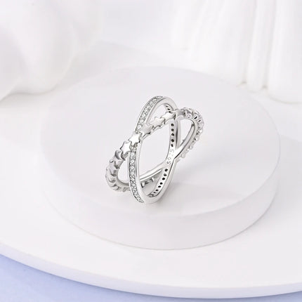 925 Silver Interwoven Line Ring - Zircon Geometric Winding Engagement Ring