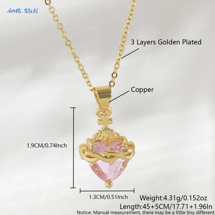 Sacred Red Heart Cross Necklace - Gold Plated Cubic Zircon Pendant