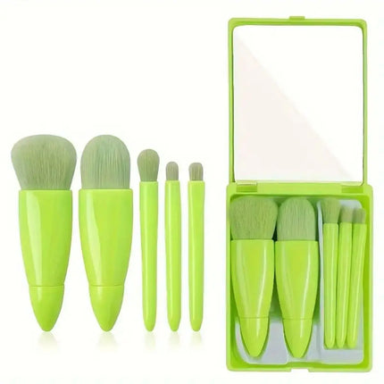 5 PCs Cosmetic Brush Portable Makeup Brush Travel With Mirror Box Makeup Set Brush Loose Brush Blush Brush Eyeshadow Brush