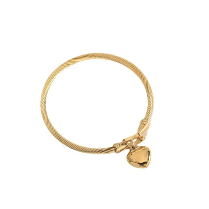 18K Gold Stainless Steel Heart Bangle - Pendant Charm Bracelet for Women & Men