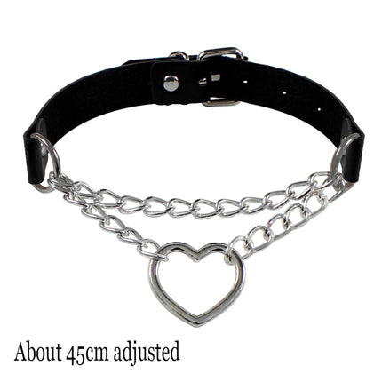 Black Punk Choker Necklace - PU Leather Heart Lock Key Spike Gothic Collar