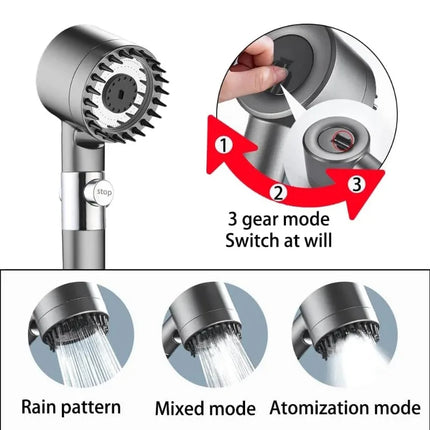 Handheld Shower Head Filter 3 Modes High Pressure Massage Spa Water Saving with ON/OFF Switch for Bathroom