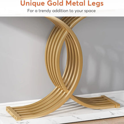 Gold Console Table - Faux Marble Entryway Table 39"