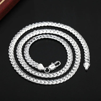 Silver Color Chain 5mm Full Sideways Necklace For Women Men Party Gift Fashion Engagement Wedding Jewelry