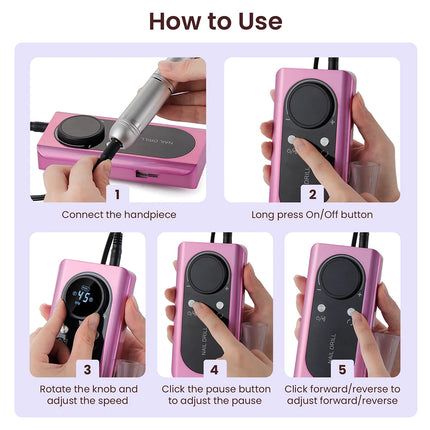 45000RPM Nail Drill Machine Rechargeable and Portable