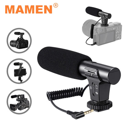 Video Recording Microphone with Spring Cable - Plug & Play for Camera & Phone