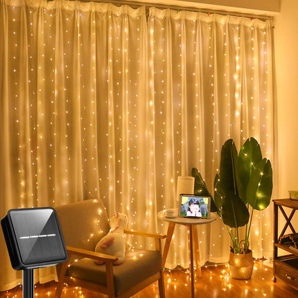 Solar Curtain String Lights - 300 LED Waterproof Outdoor Lights