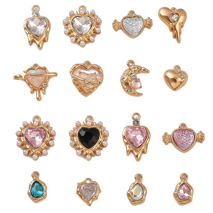 Luxury AB Rhinestone Charms - Heart Butterfly Rose Pendant for DIY Jewelry Making