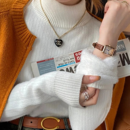 Fleece-Lined Turtleneck Sweater - Thermal Knit Pullover