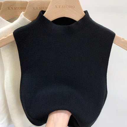 Knitted Tank Top - Sleeveless Slim Fit Sweater