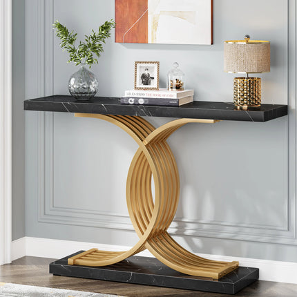 Gold Console Table - Faux Marble Entryway Table 39"