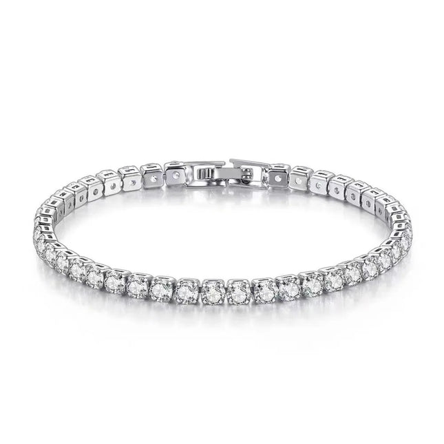 S925 Sterling Silver Tennis Bracelet - 4mm Zircon Engagement Wedding Jewelry (16-20cm)
