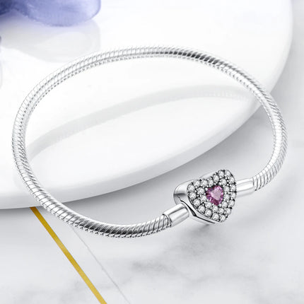 S925 Silver Plated Heart Love Zircon Bracelet - DIY Charm Bead for Women