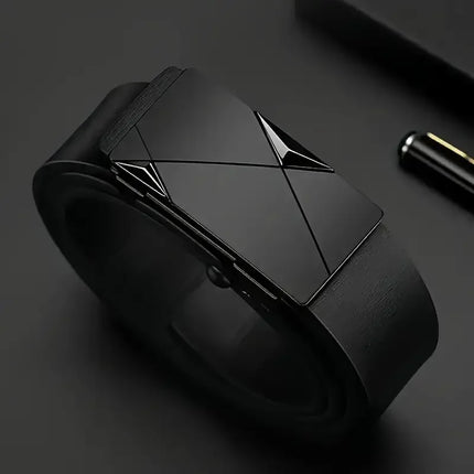 Stylish Men's PU Leather Belt - Automatic Buckle Fashion Belt for Work & Casual