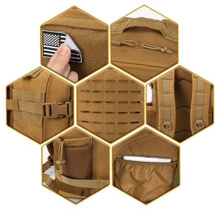 25L Tactical Backpack - Laser Cut Molle Daypack for Gym, Survival & Outdoor Adventures